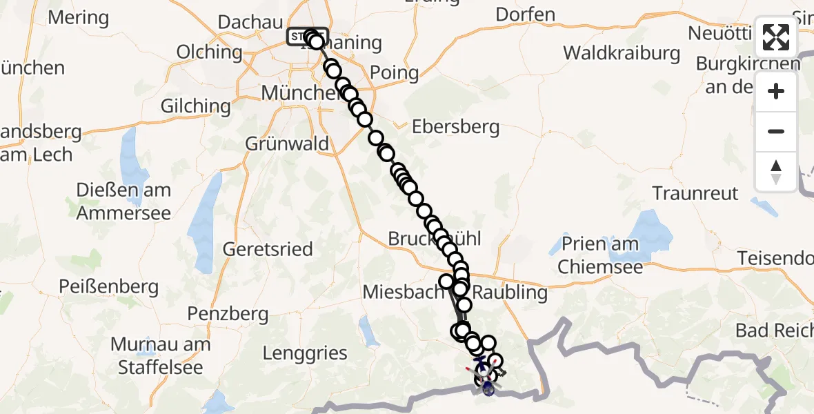 Routekaart van de vlucht: Polizeihubschrauber nach Kiefersfelden, Stopselzieher