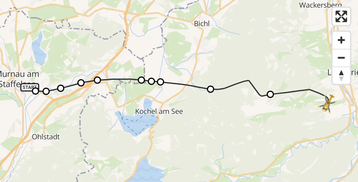 Flugroute Rettungshubschrauber Murnau Accident Hospital Heliport - Lenggries, 08 Februar 2026, 14:17