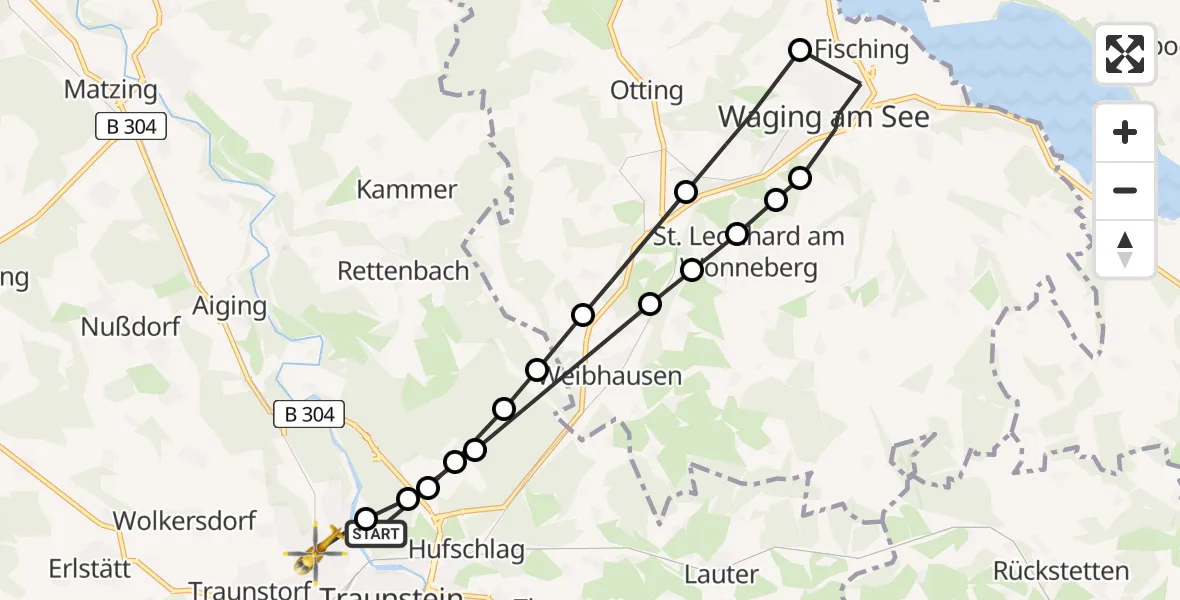 Routekaart van de vlucht: Rettungshubschrauber nach Traunstein Hospital Helipad
