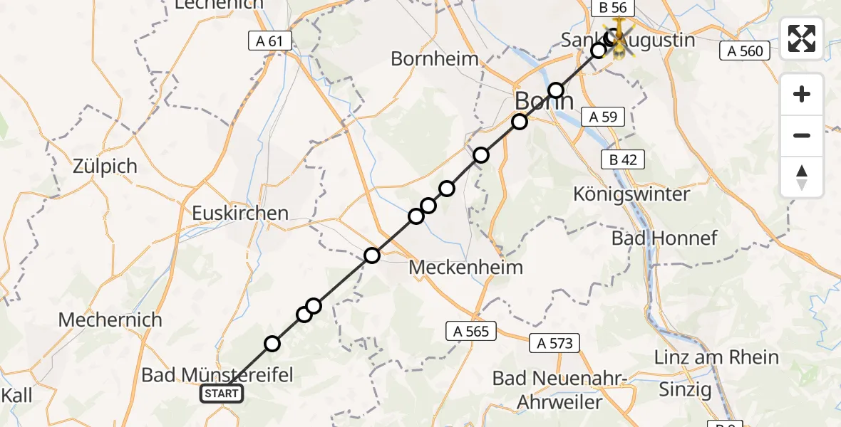 Routekaart van de vlucht: Ambulanzhubschrauber nach Asklepios Children's Clinic Sankt Augustin Heliport