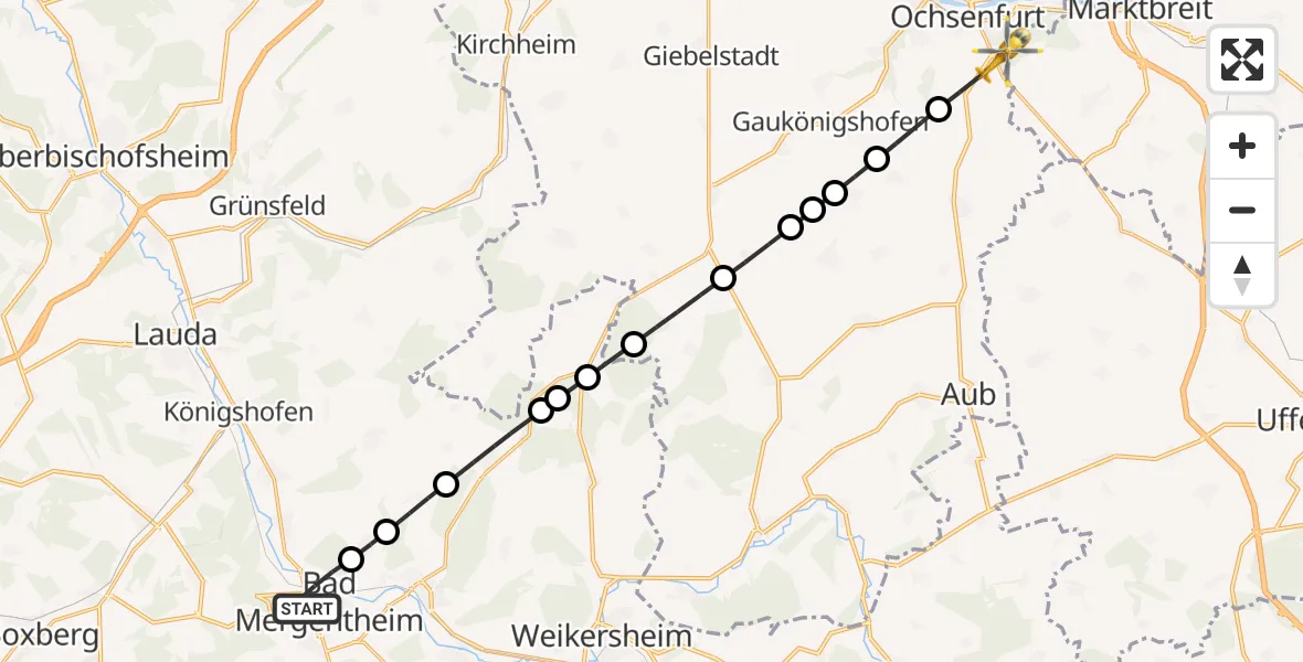 Routekaart van de vlucht: Rettungshubschrauber nach Ochsenfurt, Industriepark Wolfgang