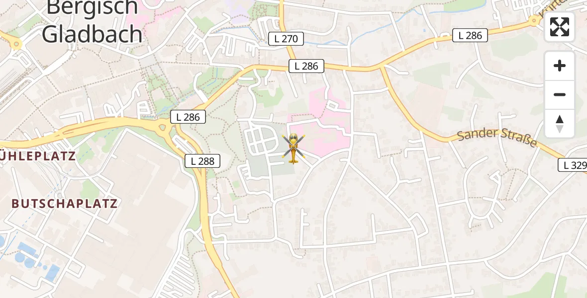 Flugroute Rettungshubschrauber Bergisch Gladbach - Bergisch Gladbach, 08 Februar 2026, 14:45