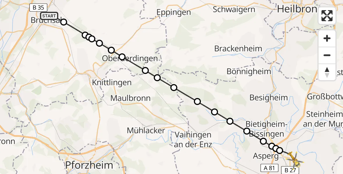 Routekaart van de vlucht: Rettungshubschrauber nach Ludwigsburg, Posilipostraße