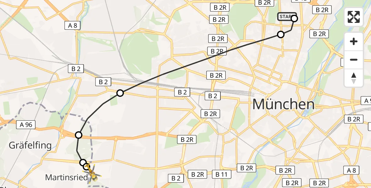 Routekaart van de vlucht: Ambulanzhubschrauber nach DRF Air Rescue München Heliport