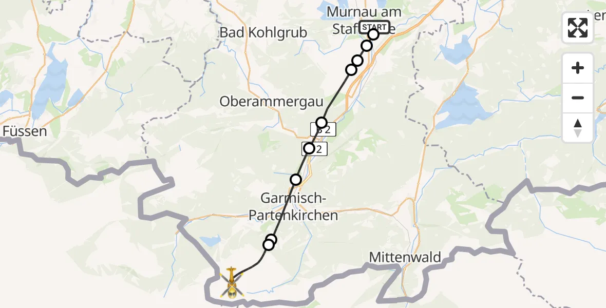 Flugroute Rettungshubschrauber Murnau Accident Hospital Heliport - Garmisch-Partenkirchen, 08 Februar 2026, 15:19