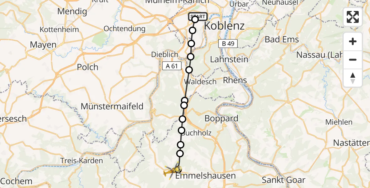 Flugroute Rettungshubschrauber Koblenz - Gondershausen, 08 Februar 2026, 15:20
