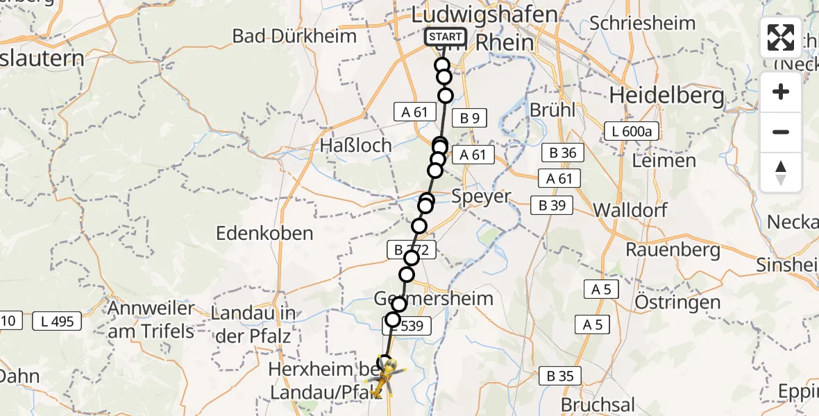 Routekaart van de vlucht: Rettungshubschrauber nach Rülzheim, Südring