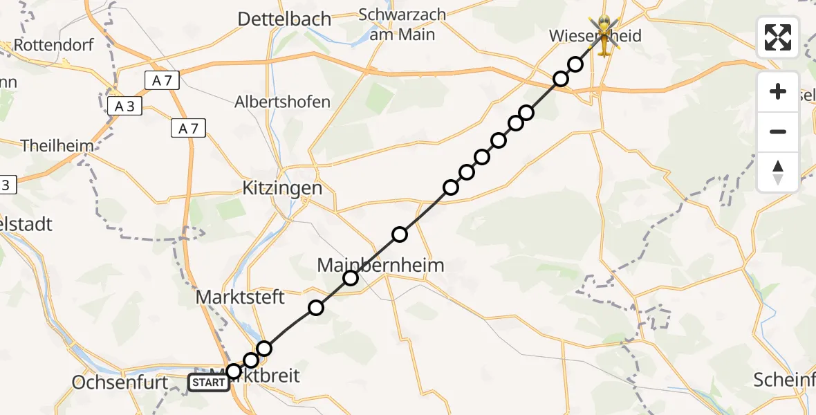 Flugroute Rettungshubschrauber Marktbreit - Wiesentheid, 08 Februar 2026, 15:30