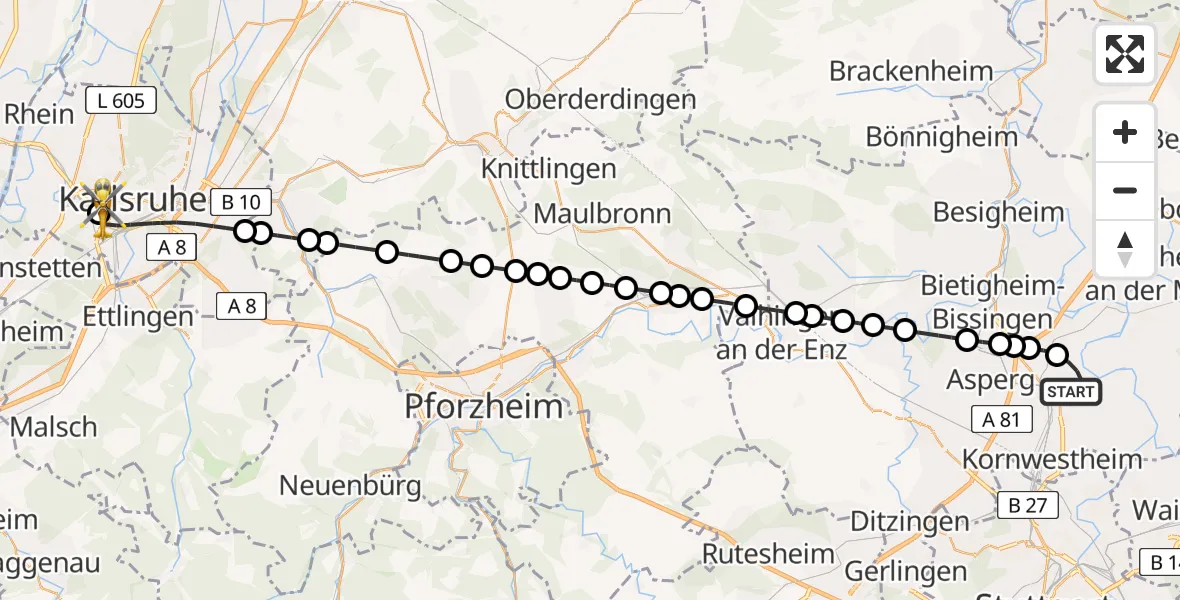 Flugroute Rettungshubschrauber Ludwigsburg - Sankt Vincentius Hospital Heliport, 08 Februar 2026, 15:39