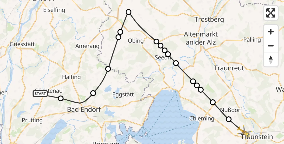 Routekaart van de vlucht: Rettungshubschrauber nach Gemarkung Wolkersdorf, Auenweg