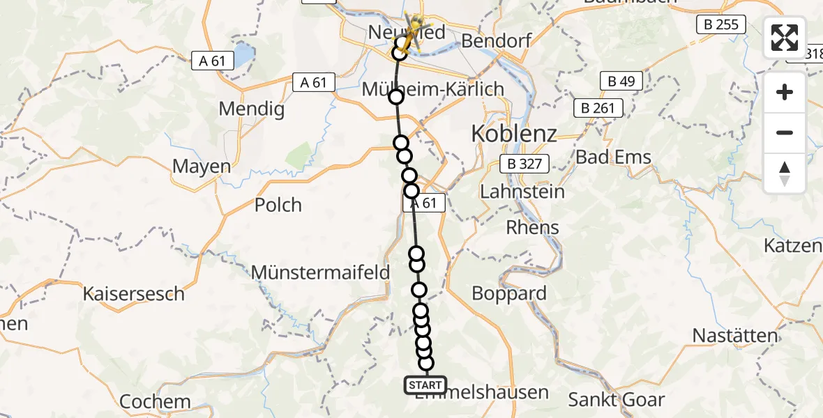 Flugroute Rettungshubschrauber Gondershausen - Neuwied, 08 Februar 2026, 16:09
