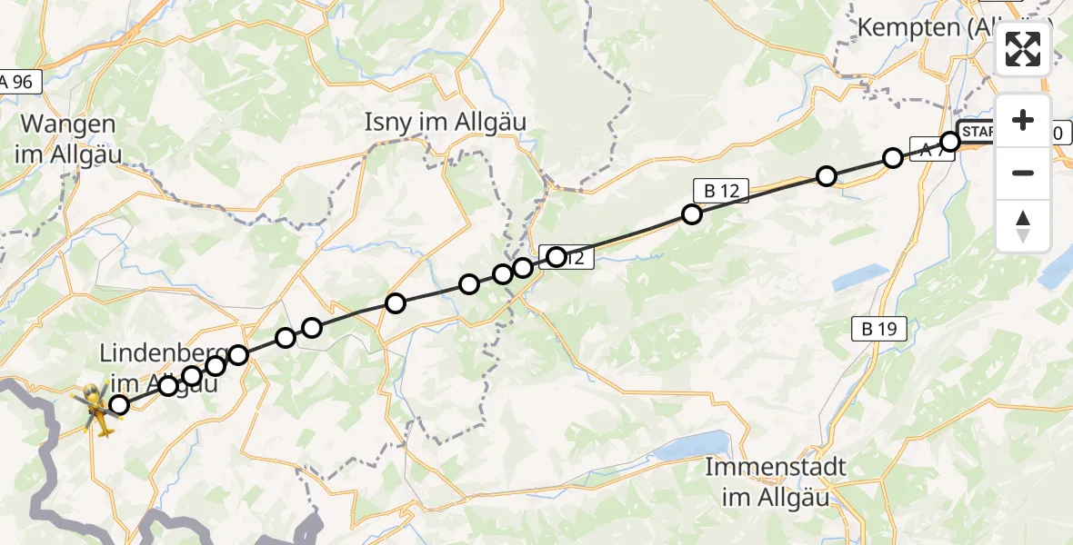 Flugroute Rettungshubschrauber Graben - Scheidegg, 08 Februar 2026, 16:22