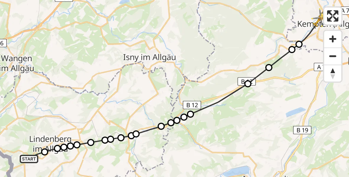 Flugroute Rettungshubschrauber Scheidegg - Kempten (Allgäu), 08 Februar 2026, 16:49