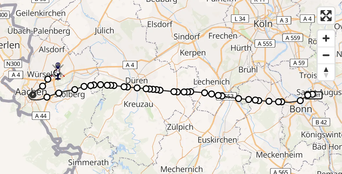 Flugroute Polizeihubschrauber Sankt Augustin - Aachen-Merzbrück Airport, 08 Februar 2026, 17:26