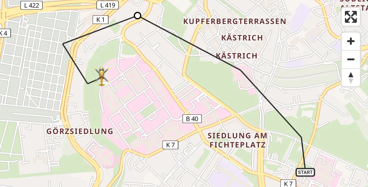 Flugroute Rettungshubschrauber Mainz - Mainz University Hospital Heliport, 08 Februar 2026, 17:44