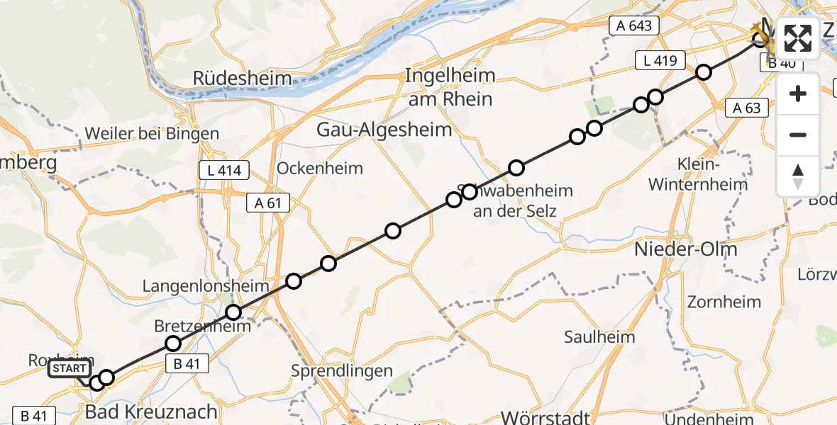 Routekaart van de vlucht: Rettungshubschrauber nach Mainz University Hospital Heliport