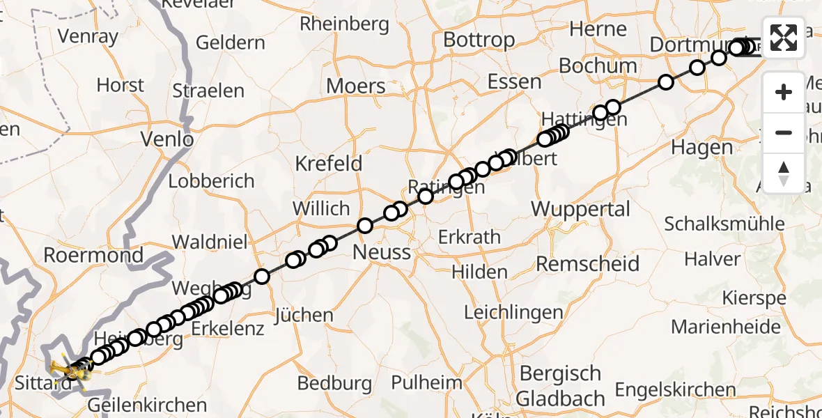 Flugroute Ambulanzhubschrauber Dortmund Airport - Höngen, 09 Februar 2026, 05:08
