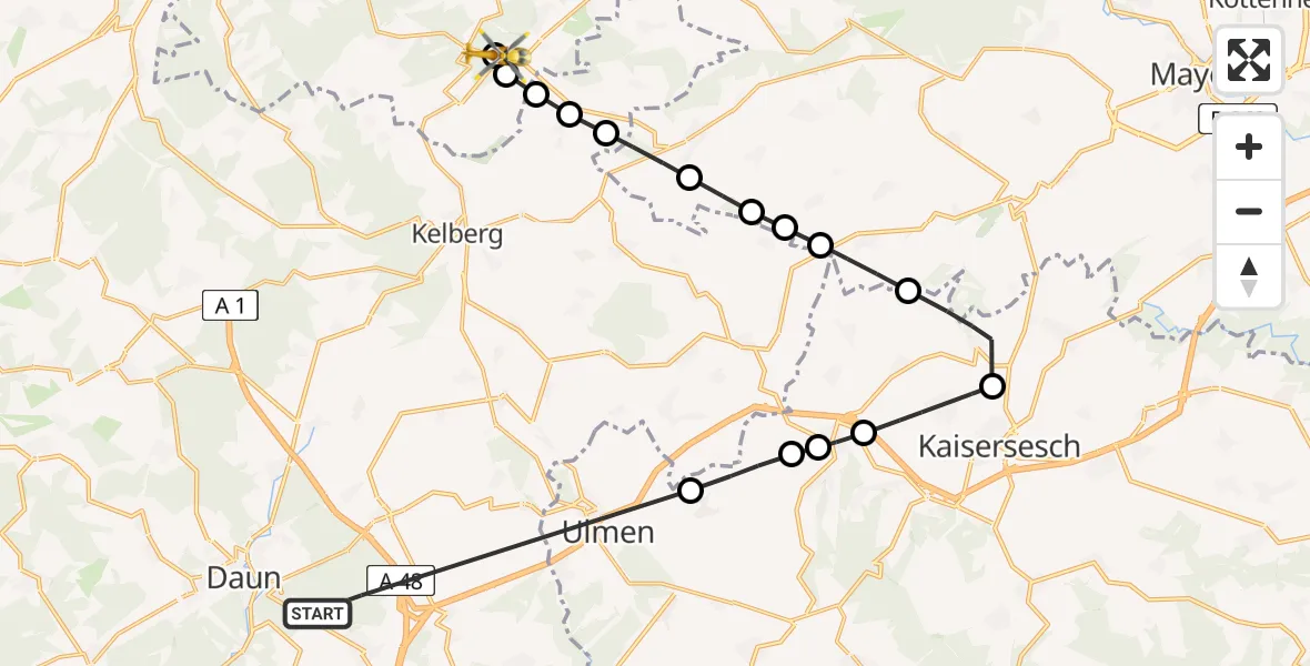 Flugroute Ambulanzhubschrauber Mehren - Nürburg, 09 Februar 2026, 07:51