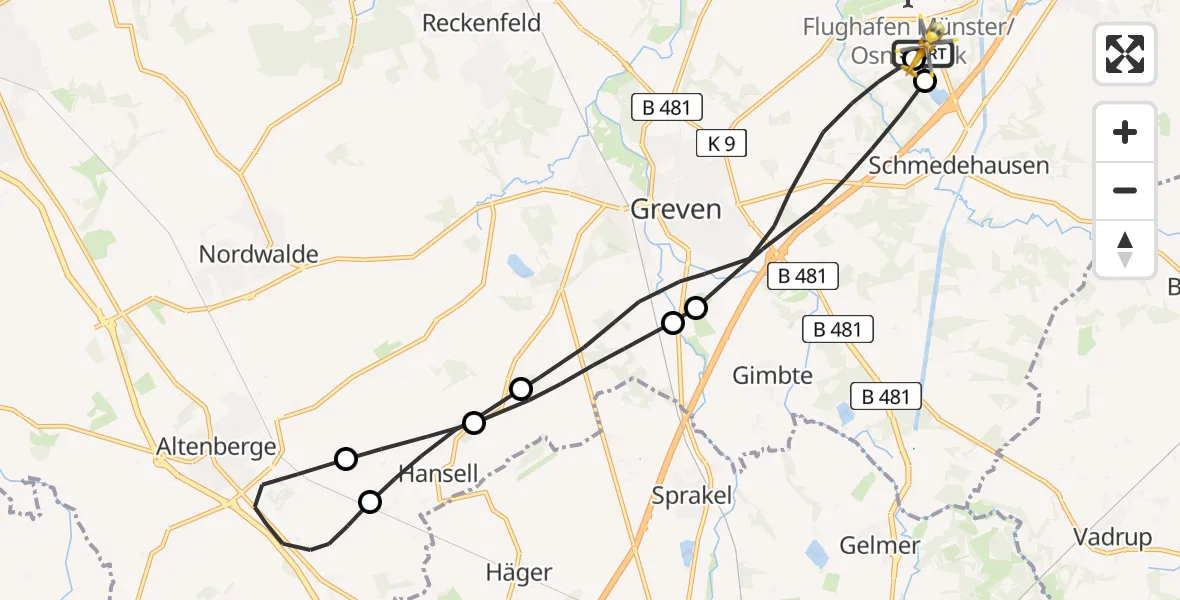 Flugroute Ambulanzhubschrauber Christoph  Westfalen-ADAC - Christoph  Westfalen-ADAC, 09 Februar 2026, 07:53
