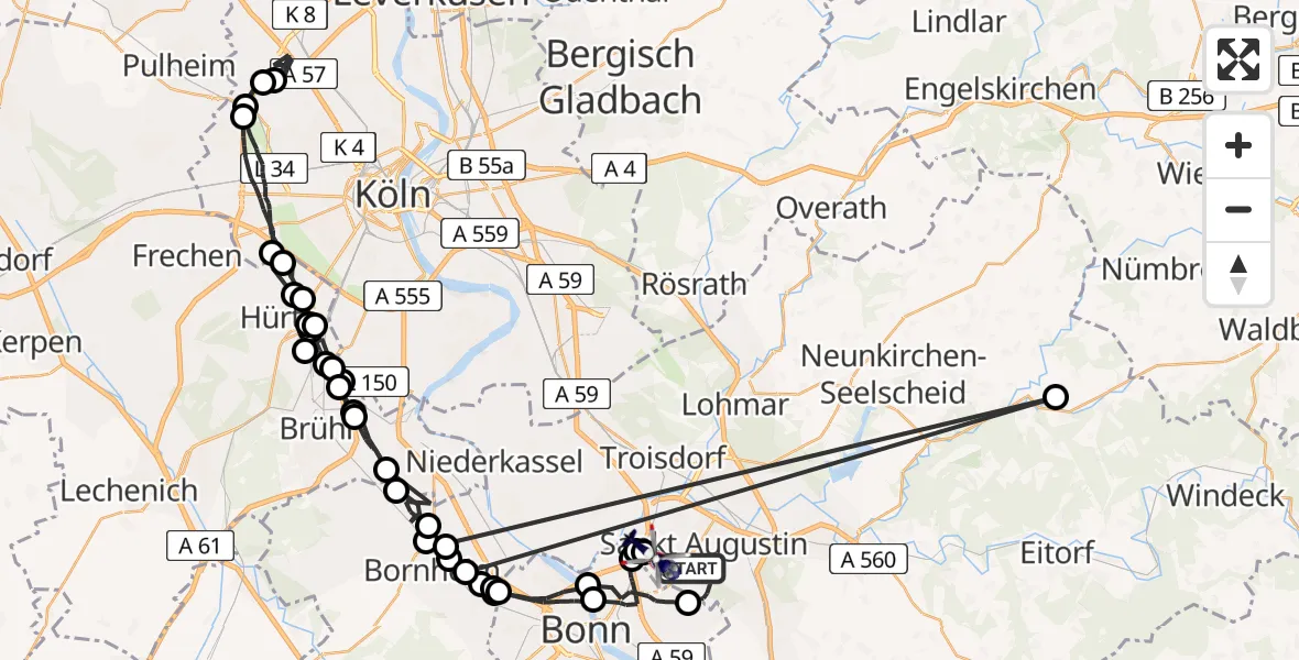 Flugroute Polizeihubschrauber Sankt Augustin - Sankt Augustin, 09 Februar 2026, 08:49
