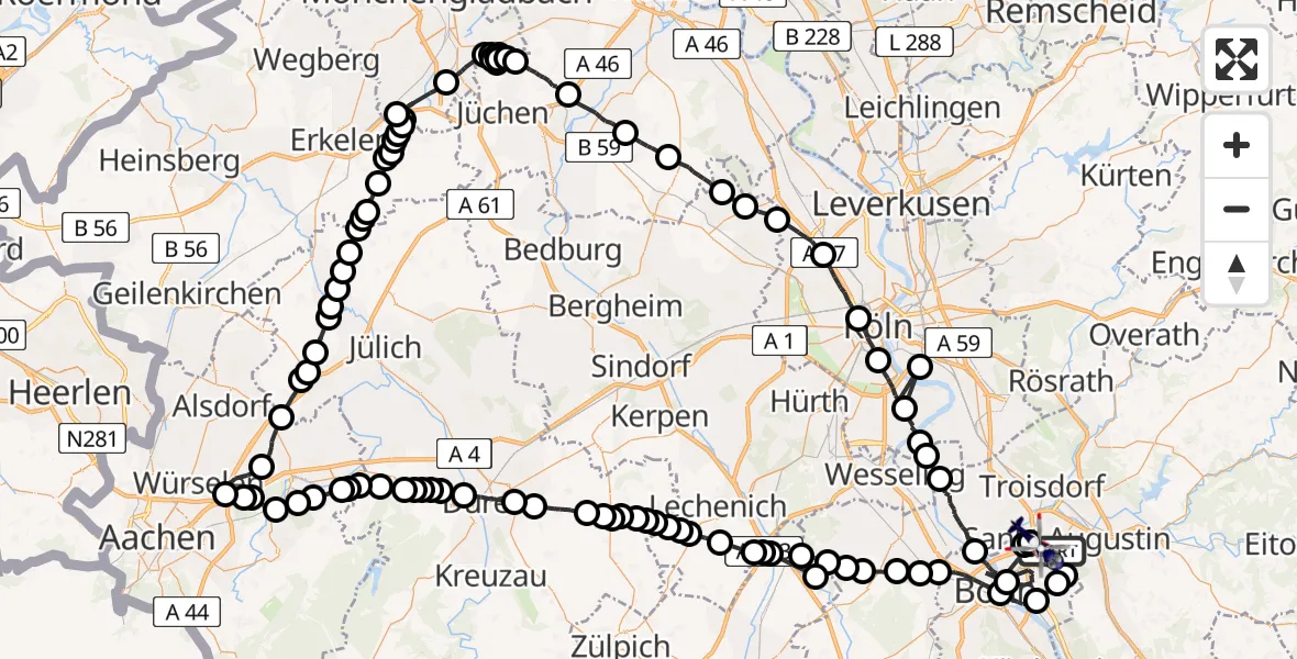 Flugroute Polizeihubschrauber Sankt Augustin - Meindorf, 09 Februar 2026, 08:57
