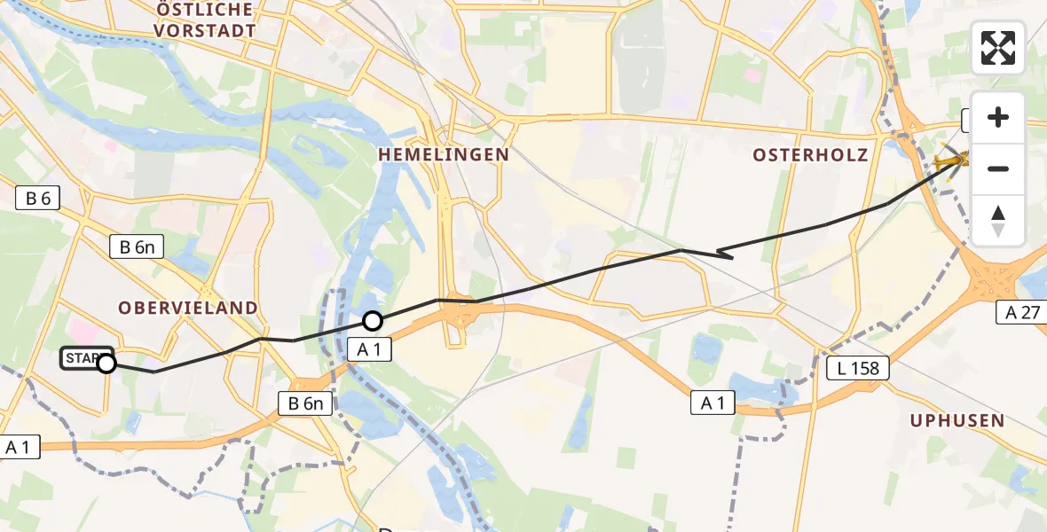 Routekaart van de vlucht: Rettungshubschrauber nach Oyten, Weidedamm