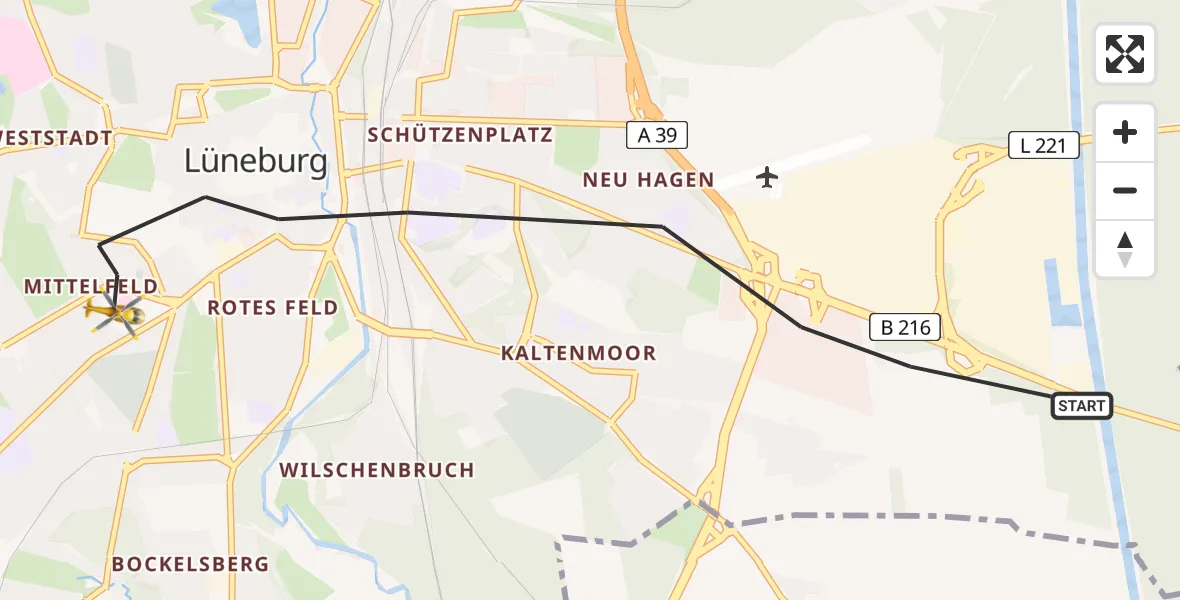 Flugroute Rettungshubschrauber Lüneburg - Lüneburg, 09 Februar 2026, 09:24