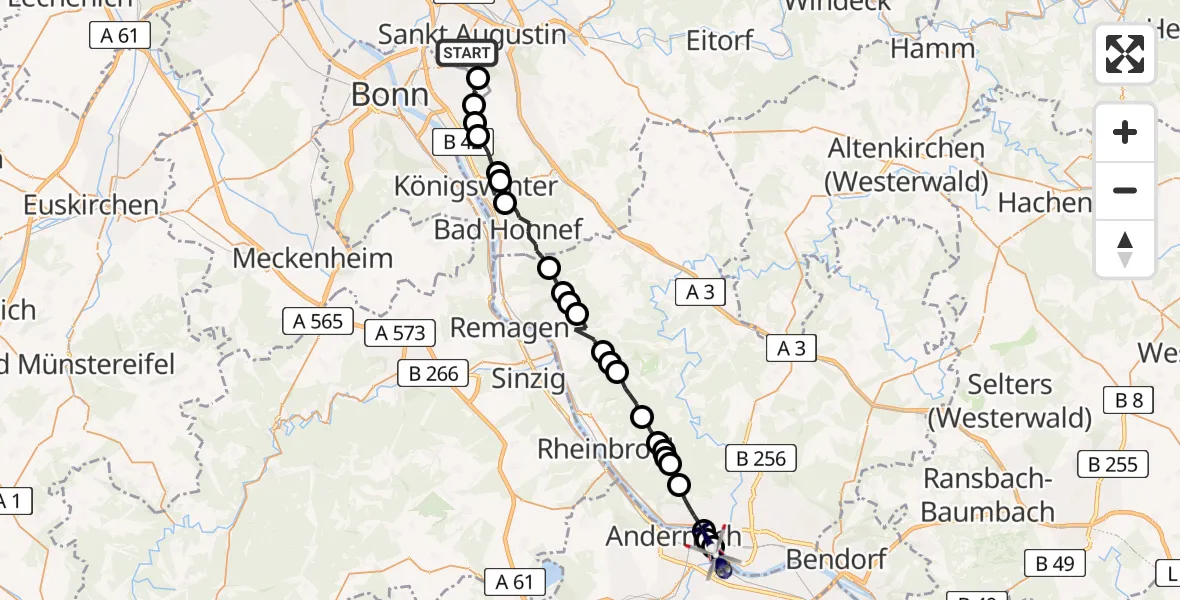 Flugroute Polizeihubschrauber Sankt Augustin - Weißenthurm, 09 Februar 2026, 09:25