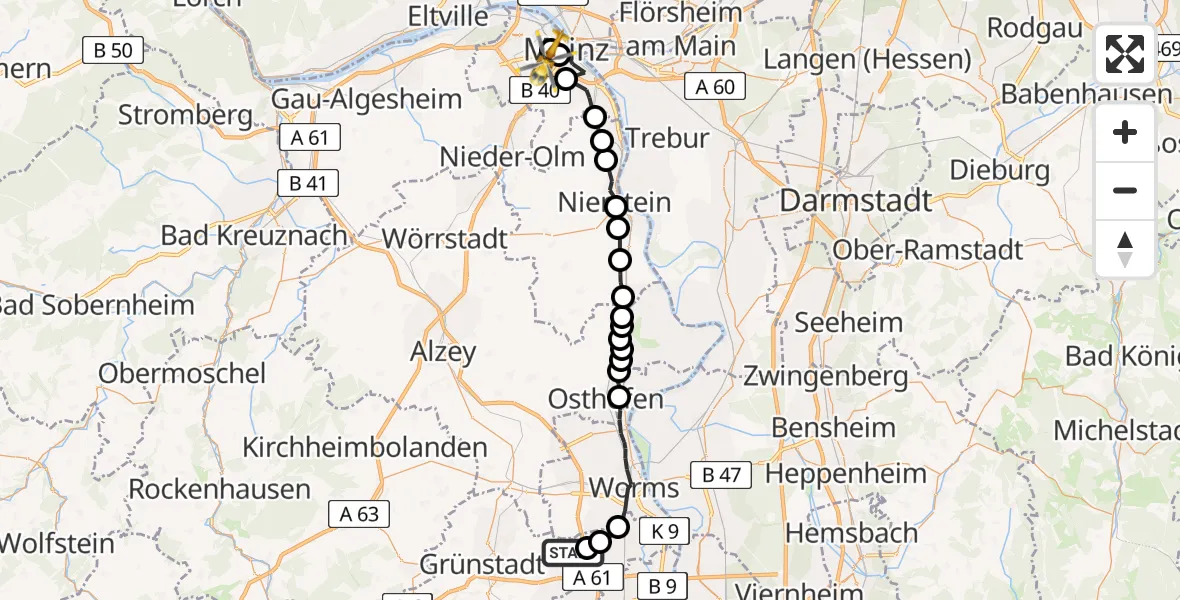 Routekaart van de vlucht: Rettungshubschrauber nach Mainz University Hospital Heliport