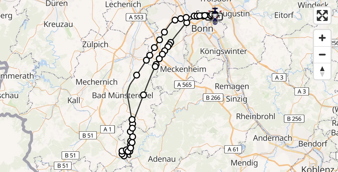 Flugroute Polizeihubschrauber Sankt Augustin - Bonn-Hangelar Airfield, 09 Februar 2026, 09:39