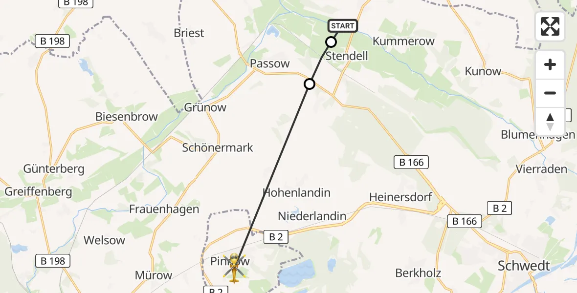 Routekaart van de vlucht: Rettungshubschrauber nach Pinnow, An der Gärtnerei