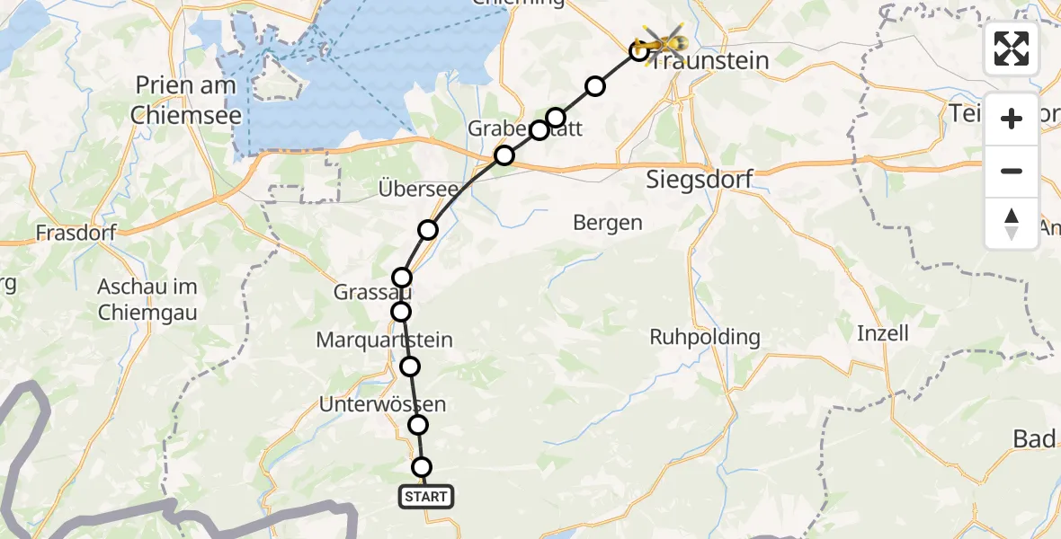 Flugroute Rettungshubschrauber Unterwössen - Gemarkung Wolkersdorf, 09 Februar 2026, 09:56