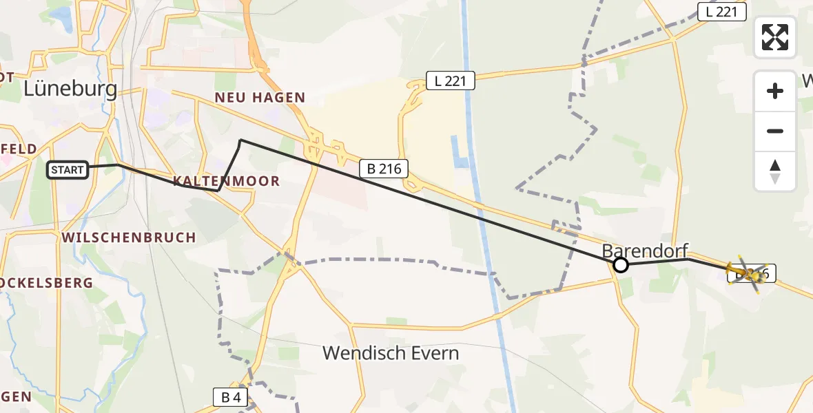 Flugroute Rettungshubschrauber Lüneburg - Barendorf, 09 Februar 2026, 09:59