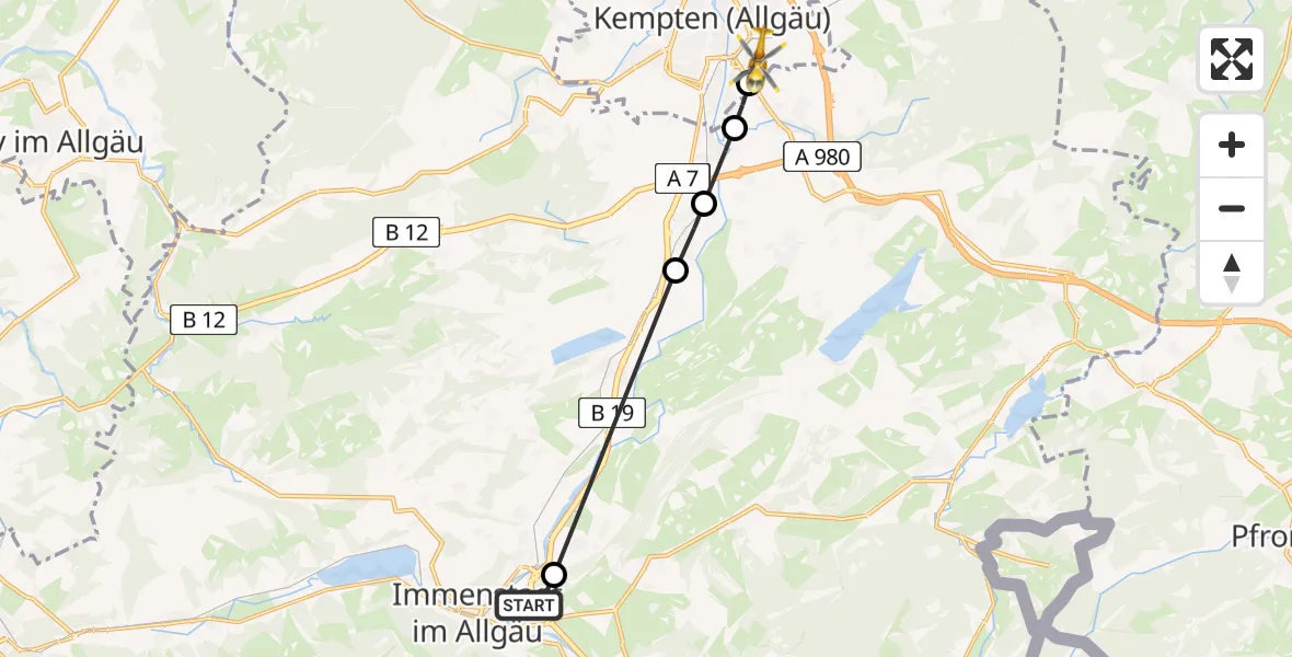 Flugroute Rettungshubschrauber Immenstadt im Allgäu - Kempten (Allgäu), 09 Februar 2026, 10:00