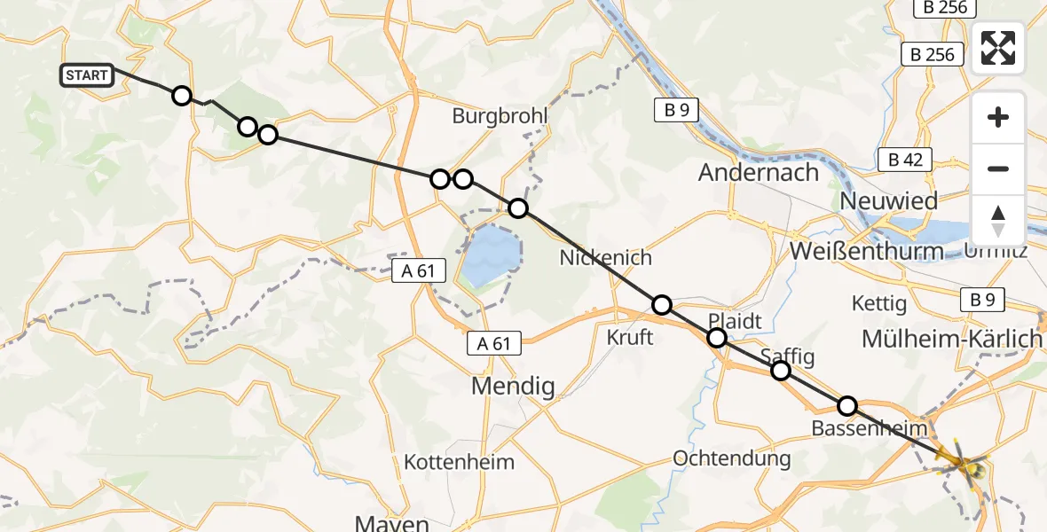Flugroute Ambulanzhubschrauber Heckenbach - Rübenach, 09 Februar 2026, 10:02
