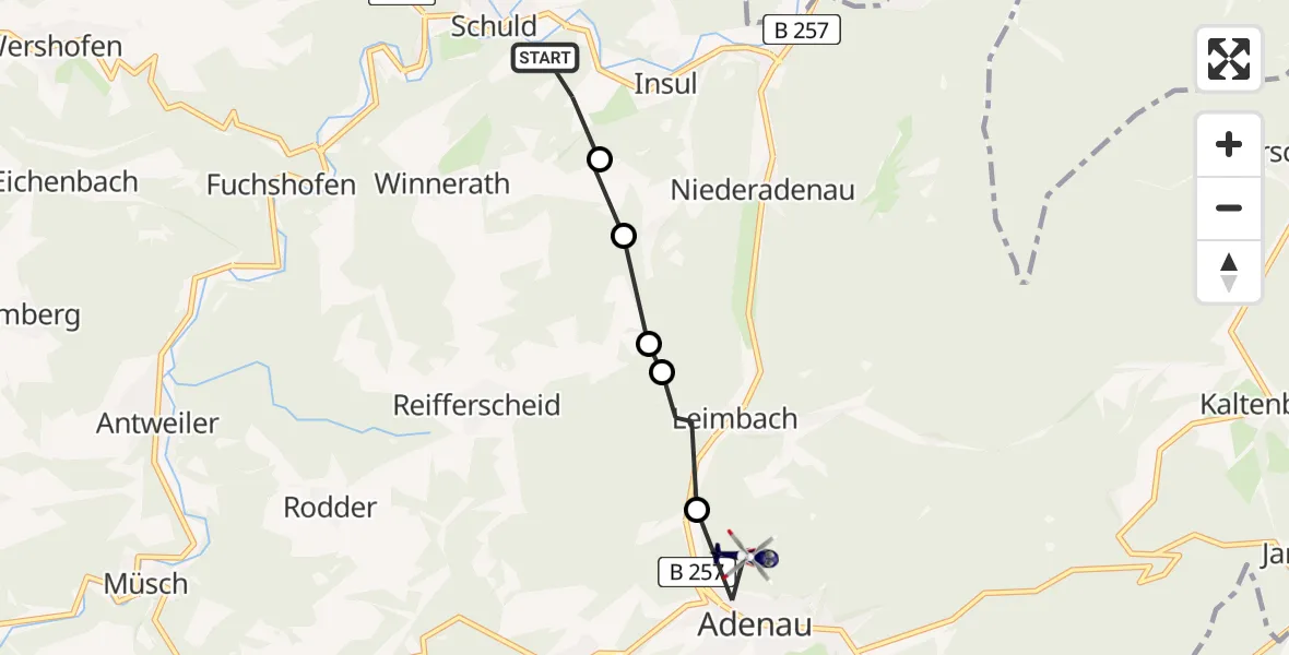Flugroute Polizeihubschrauber Schuld - Adenau, 09 Februar 2026, 10:12