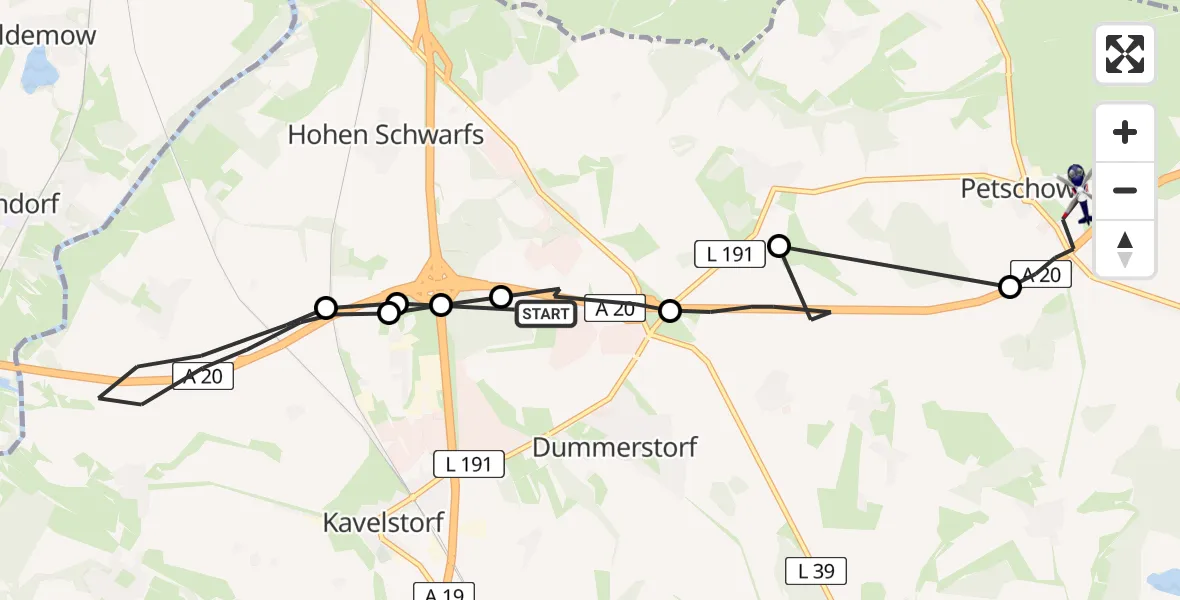 Flugroute Polizeihubschrauber Dummerstorf - Petschow, 09 Februar 2026, 10:20