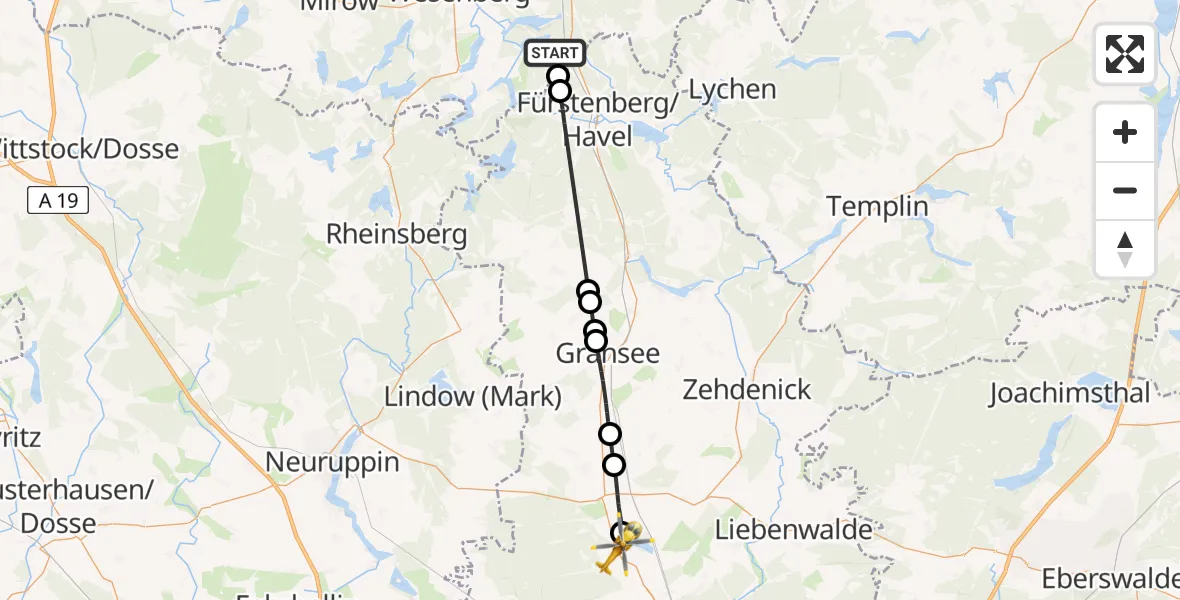 Flugroute Rettungshubschrauber Priepert - Teschendorf, 09 Februar 2026, 10:25