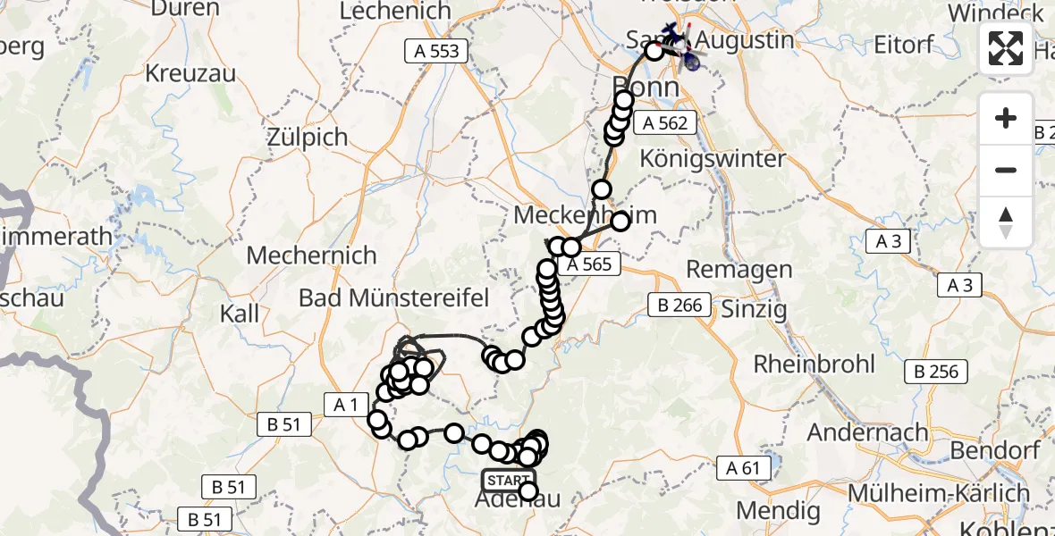 Flugroute Polizeihubschrauber Leimbach - Sankt Augustin, 09 Februar 2026, 10:26