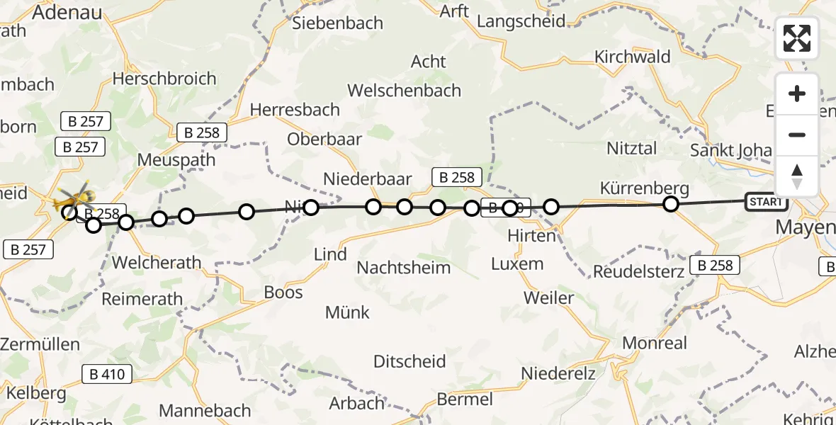Flugroute Ambulanzhubschrauber Mayen - Nürburg, 09 Februar 2026, 10:37