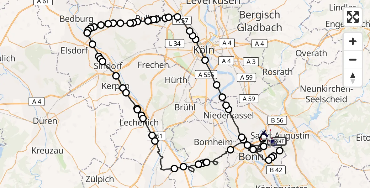 Flugroute Polizeihubschrauber Sankt Augustin - Bonn-Hangelar Airfield, 09 Februar 2026, 10:41