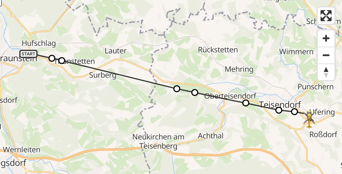 Flugroute Rettungshubschrauber Traunstein - Ufering, 09 Februar 2026, 10:42