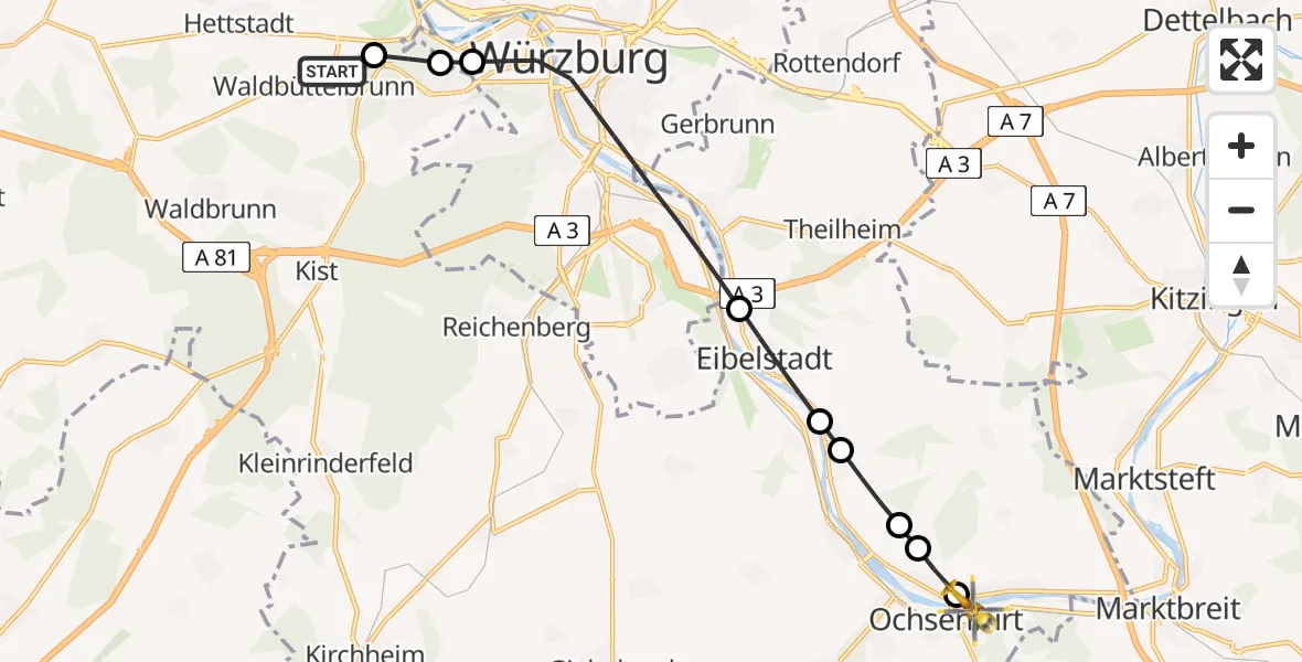 Routekaart van de vlucht: Rettungshubschrauber nach Ochsenfurt, Fabrikstraße