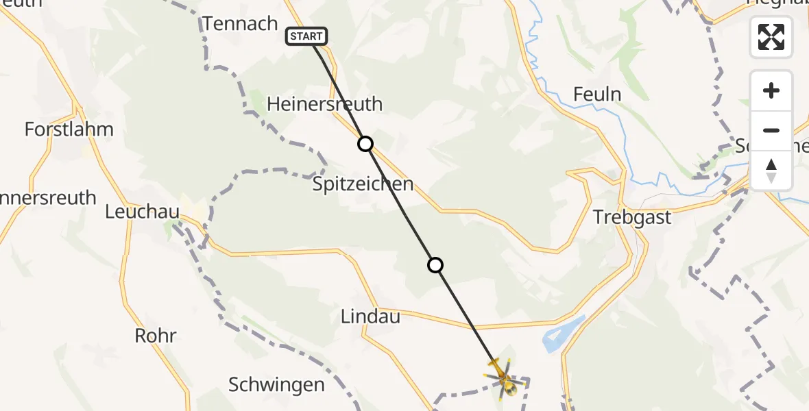 Flugroute Rettungshubschrauber Heinersreuth - Lindau, 09 Februar 2026, 11:00