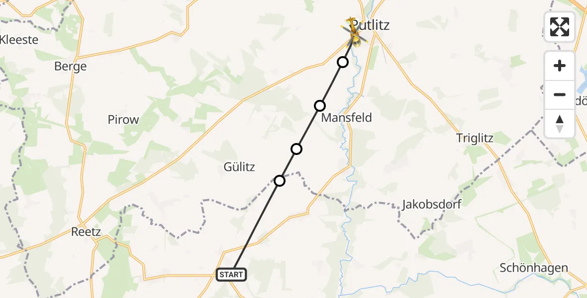 Routekaart van de vlucht: Rettungshubschrauber nach Putlitz, Promenade