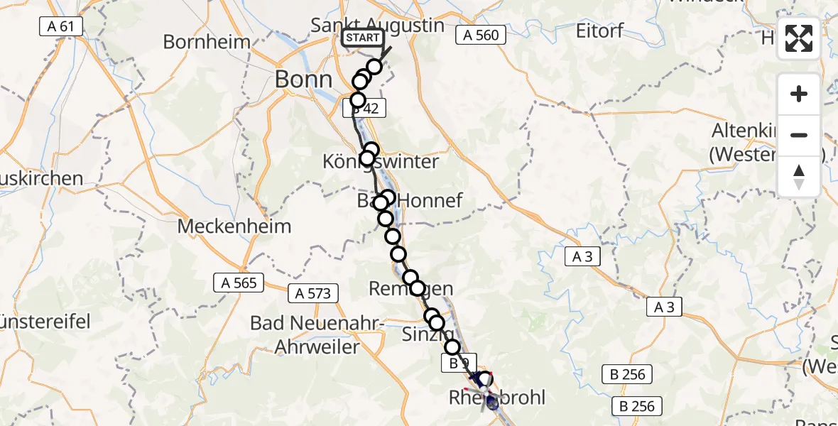 Flugroute Polizeihubschrauber Sankt Augustin - Rheinbrohl, 09 Februar 2026, 11:07
