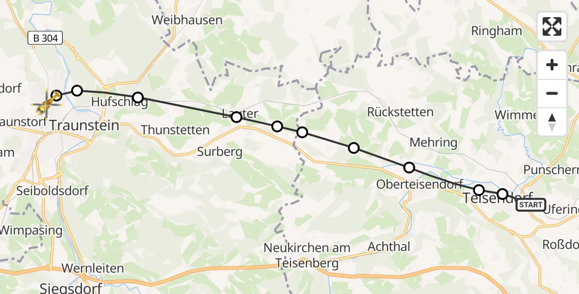 Flugroute Rettungshubschrauber Punschern - Traunstein Hospital Helipad, 09 Februar 2026, 11:09