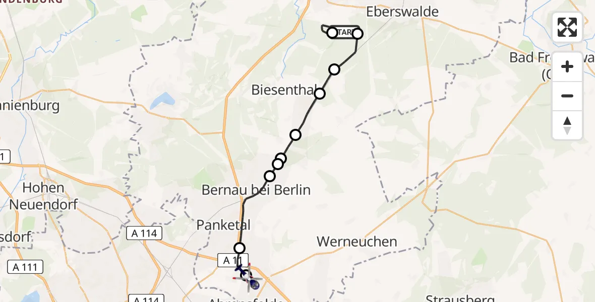 Routekaart van de vlucht: Polizeihubschrauber nach Ahrensfelde Heliport