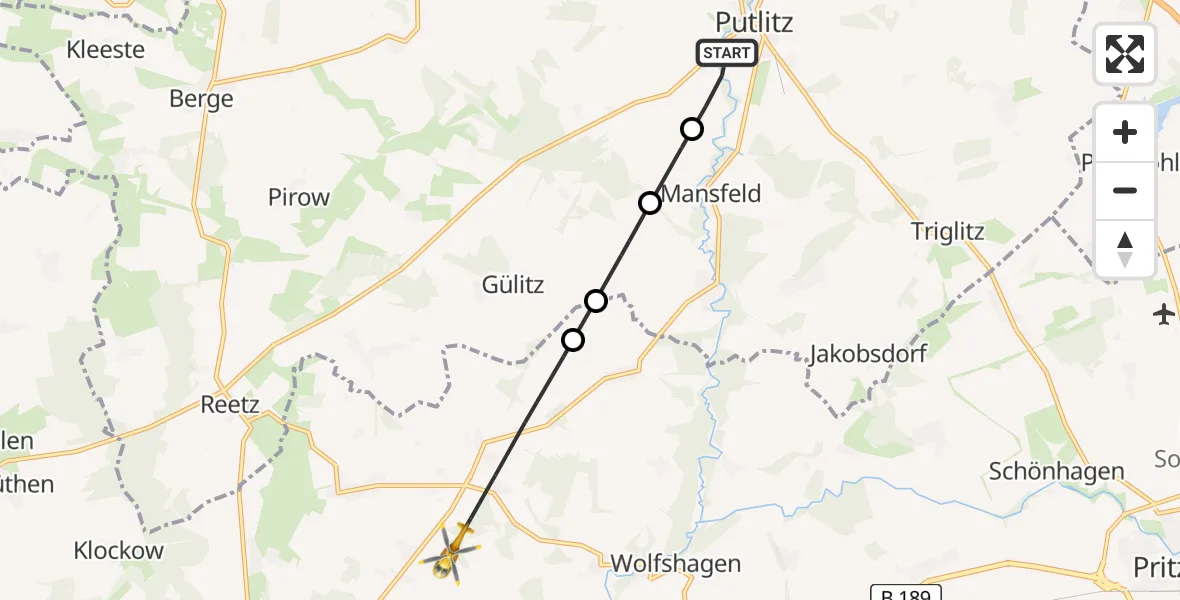 Flugroute Rettungshubschrauber Putlitz - Groß Pankow (Prignitz), 09 Februar 2026, 11:39