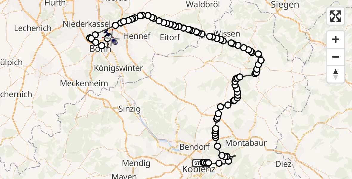 Flugroute Polizeihubschrauber Koblenz - Sankt Augustin, 09 Februar 2026, 11:41